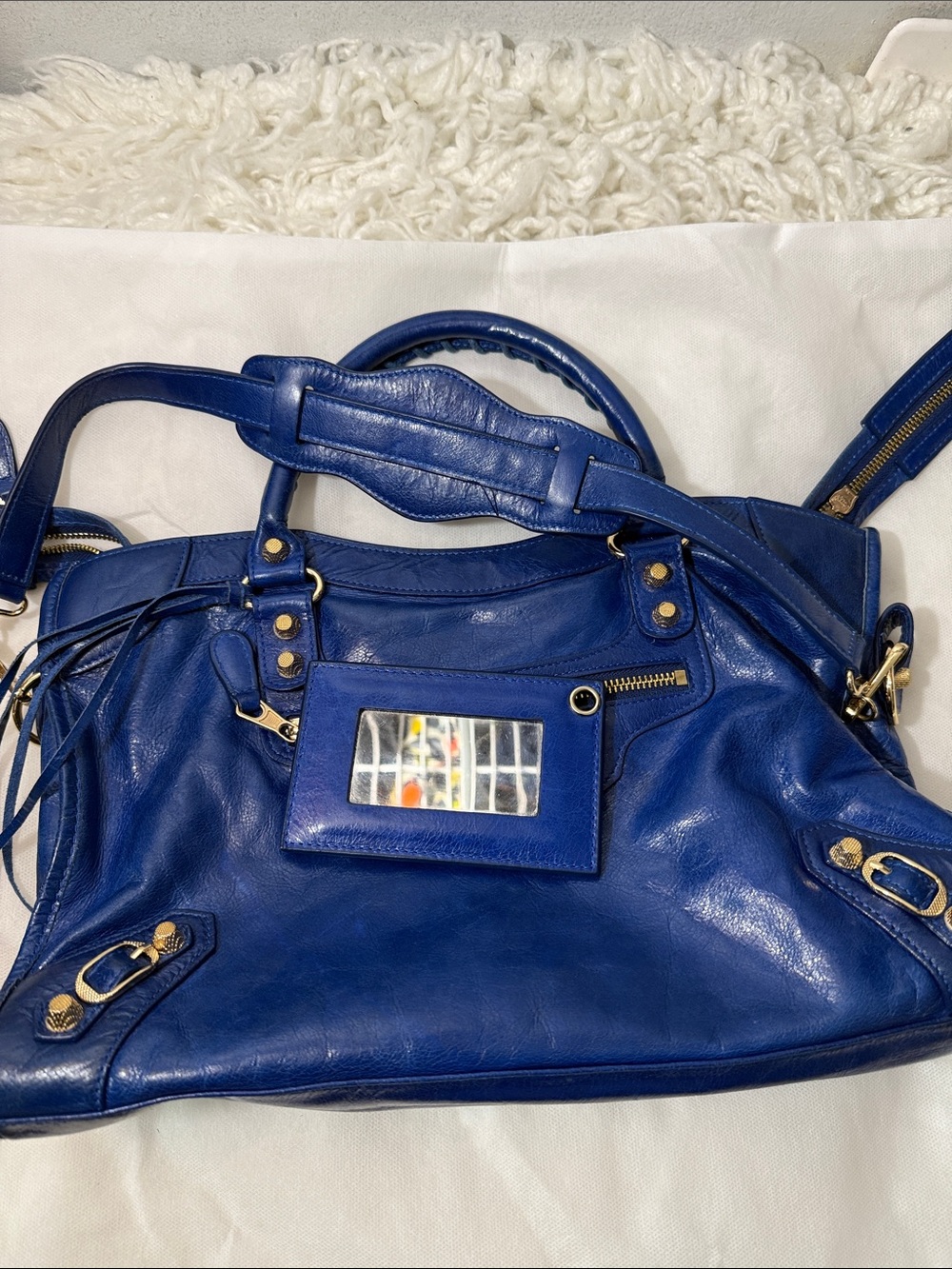Balenciaga Blue Embossed Lambskin leather motorcycle city bag medium - Picture 5 of 16